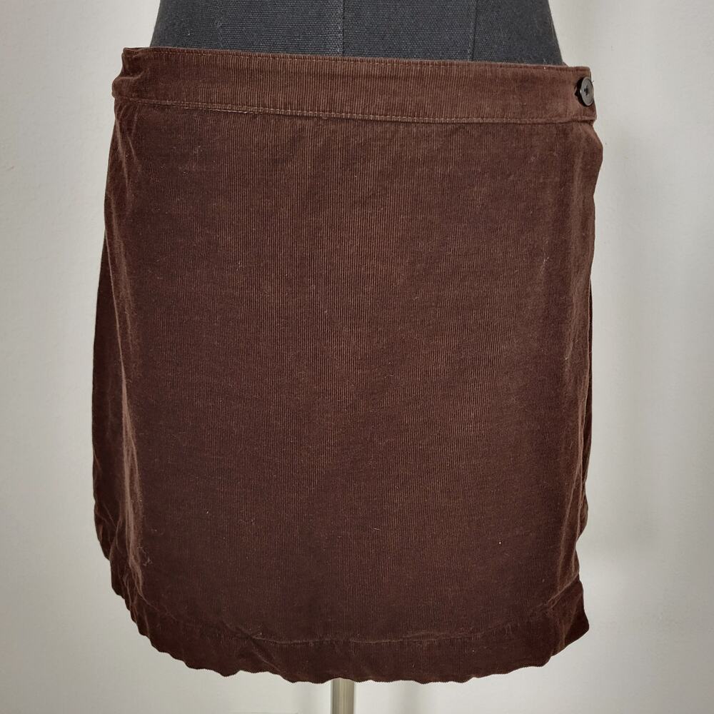 Frank And Oak Corduroy Mini Skirt Medium Brown Wrap Front 90s Dark Academia